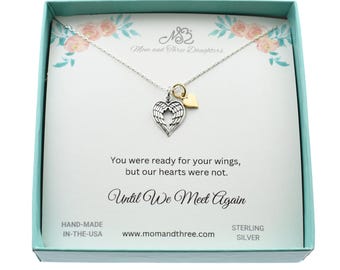 Collar de plata de ley con alas de ángel y corazón de bronce - Regalo de condolencia