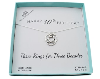ALoveSoul 30th Birthday Gifts for Women 1990 Birthday Gifts Ideas 3 Decade Jewelry 30 Years Old 3 Pearls 925 Sterling Silver Necklace for Her