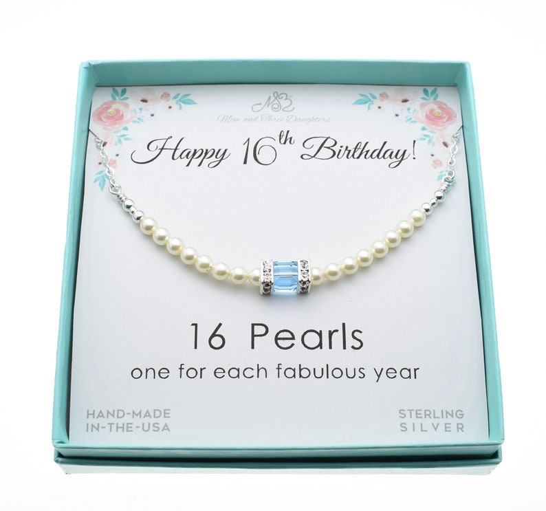 16th Birthday Gift. Birthstone Necklace. Sweet 16 Birthday Gifts for Her. Sixteenth Birthday Gift for Girl. March. image 1