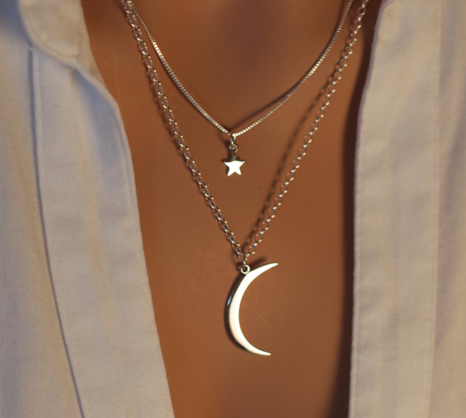 star and moon necklace sterling silver