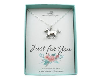 Little girl&#39;s horse necklace in sterling silver on a sterling silver cable chain. Little girls jewelry. Little girl&#39;s sterling necklace.