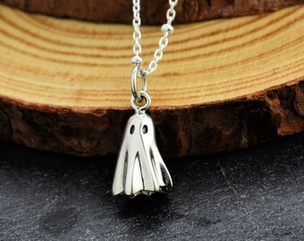 Silver Ghost Necklace in Sterling Silver. Halloween Jewelry. Halloween Necklace.