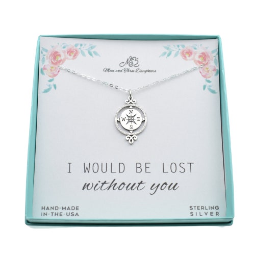 You are My Compass Id be Lost Without You Compass Necklace for Women Christmas Romantic Anniversary Birthday Gift for Wife Girlfriend Best Friend,18+2 Extender 
