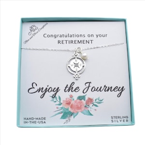 Retirement Compass Necklace in Sterling Silver. Retirement Gifts for Her. Retiree Necklace. Retirement Jewelry.  Enjoy the journey. Pearl.