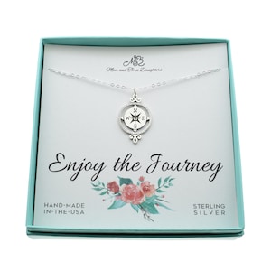 Compass necklace in sterling sterling silver accented with a Pearl.  Enjoy the Journey necklace. Graduation gift.  Retirement gift.