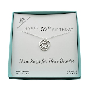30th Birthday Gift: Sterling Silver Necklace with Three Rings