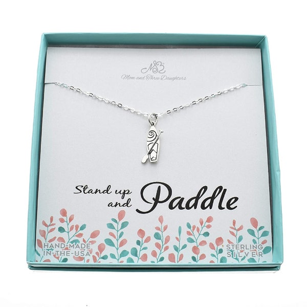 Stand Up Paddle Board Necklace in Sterling Silver. Paddle Board Gifts. Water Sports. Paddle Boarding Jewelry.