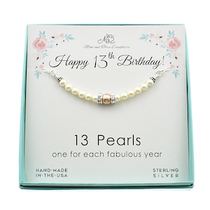 13th Birthday Pearl and Birthstone Pearl Necklace. Thirteenth Birthday Gifts. Birthday Gifts for Teens. Pearl Jewelry. Personalized Gifts.