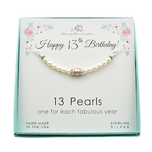 13th Birthday Pearl and Birthstone Pearl Necklace. Thirteenth Birthday Gifts. Birthday Gifts for Teens. Pearl Jewelry. Personalized Gifts.