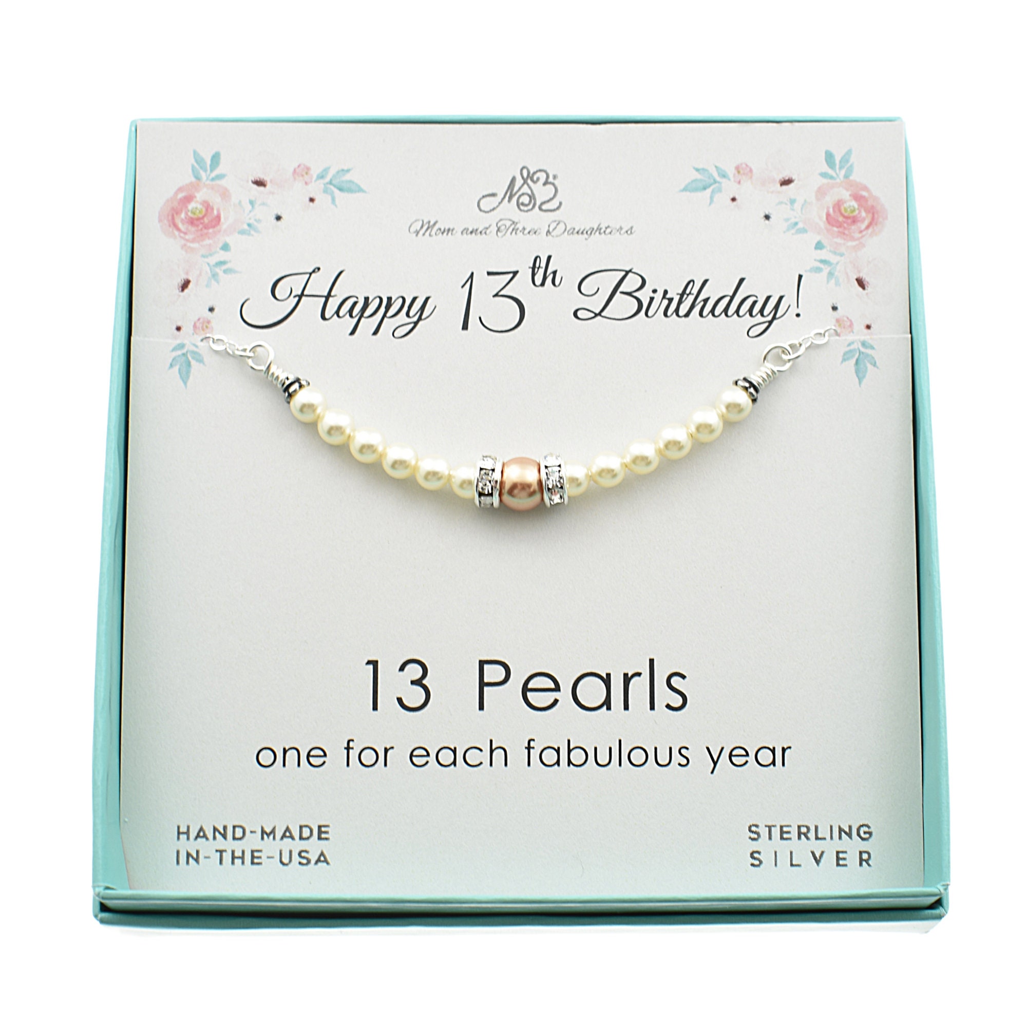Sereney 13 Year Old Girl Gift Ideas S925 Sterling Silver Pink Pearl Necklace As 13th Birthday Gifts for Girls, Adjustable Length Necklace for 13 Yr