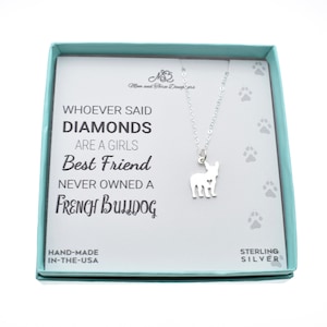 French bull dog charm pendant in sterling silver on an 18&quot; sterling silver cable chain. French bull dog gifts.  French bull dog necklace.