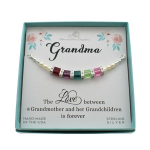 Grandma's Grandchildren Birthstone Necklace in Sterling Silver. Birthstone Jewelry.  Birthstone Crystal Necklace. Personalized Gift.