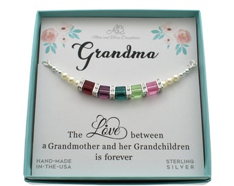 Grandma's Grandchildren Birthstone Necklace in Sterling Silver. Birthstone Jewelry.  Birthstone Crystal Necklace. Personalized Gift.