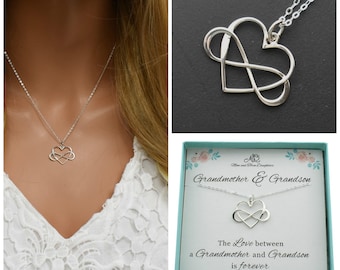 Sterling Silver Grandmother Infinity Heart Necklace: Grandson Gift