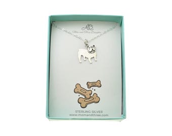 Collar realista de bulldog inglés en plata de ley. Cadena tipo cable. (14 mm x 18 mm)