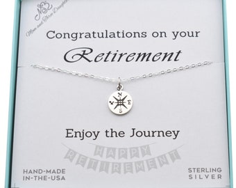 Retirement Compass Necklace in Sterling Silver. Retirement Gifts for Women. Enjoy the Journey. Retirement Necklace. Compass Jewelry.