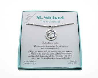 St. Michael Medal Necklace in Sterling Silver. Saint Michael. Christian Gift. Men's Christian Necklace.