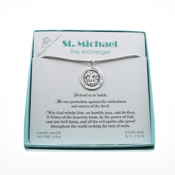 St. Michael Medal Necklace in Sterling Silver. Saint Michael. Christian Gift. Men's Christian Necklace.