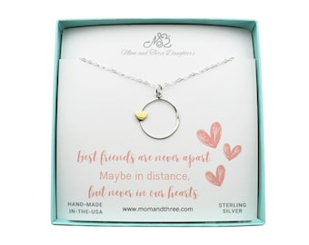 Collar de plata de ley para mejor amiga: dije de corazón de bronce