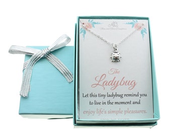 Ladybug Necklace in Sterling Silver. Ladybug Jewelry. Ladybug Gifts. Motivational Gifts. Inspirational.
