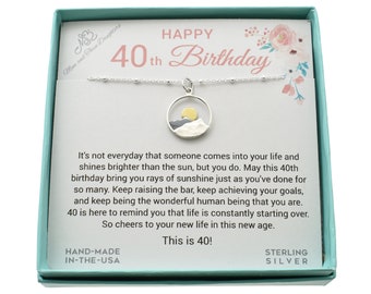 40th Birthday Necklace in Sterling Silver. Sunset Charm.