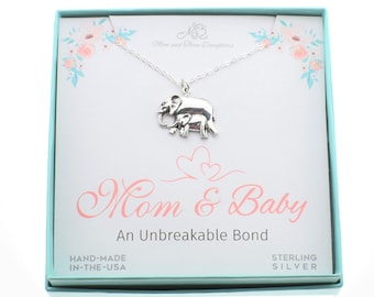 Mom and Baby Elephant charm pendant in sterling silver. New mom gift.  Expectant mother gift. Baby Shower Gift.