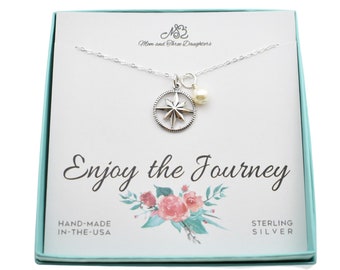 Compass Necklace in Sterling Silver.  Enjoy the Journey. Graduation Gift.  Retirement Gift. World Traveler. Compass Jewelry.