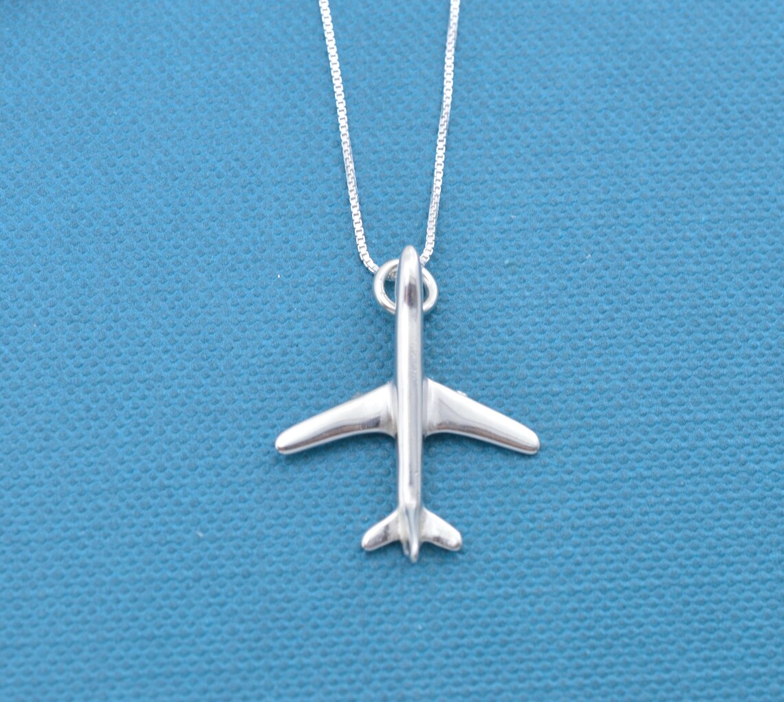 Jet Plane in Sterling Silver on a Box Chain. Flight Attendant - Etsy