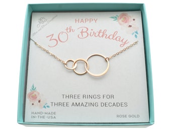Cadeau de 30e anniversaire : collier trois cercles en or vermeil et vermeil