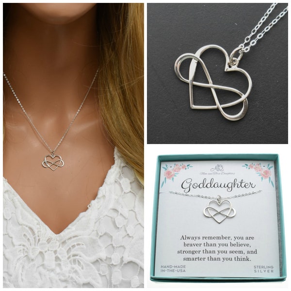 Goddaughter Infinity Heart Necklace in Sterling Silver. Gift for Goddaughter. Goddaughter Gift. Confirmation. First Communion. Godchild.