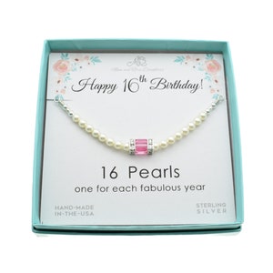 Cadeau de 16e anniversaire. Collier avec perles de cristal et pierre de naissance.  16 cadeaux d'anniversaire pour elle. Cadeau de seizième anniversaire pour fille.