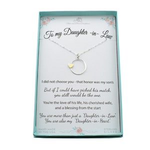 Sterling Silver Daughter-in-Law Necklace: Bronze Heart Charm