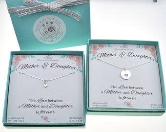 Sterling Silver Mother Daughter Heart Necklace Set