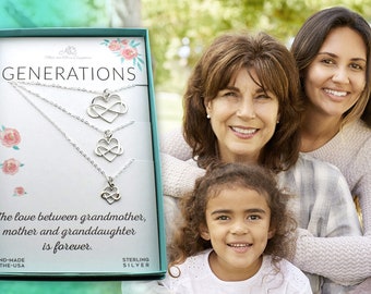 Grandmother Mother Daughter Infinity Heart Necklace Set.  Grandmother Mother Daughter jewelry. Jewelry sets. Generation jewelry. Generations
