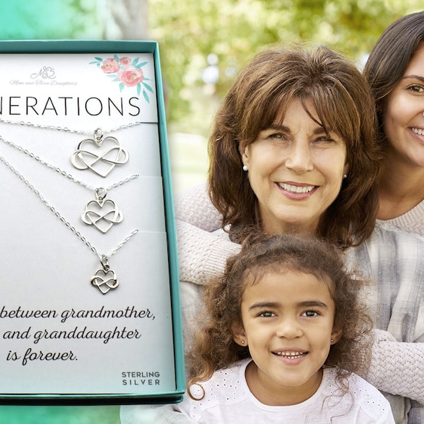 Grandmother Mother Daughter Infinity Heart Necklace Set.  Grandmother Mother Daughter jewelry. Jewelry sets. Generation jewelry. Generations