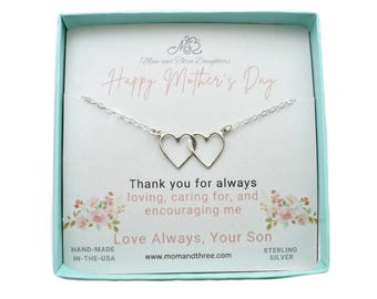 Collar de plata de ley con corazones entrelazados en cadena de 45 cm (18 pulgadas), regalo del hijo para el Día de la Madre.