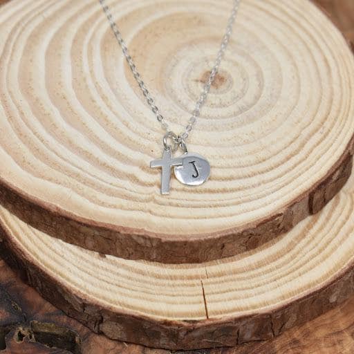 Cross Necklace with Personalized Initial in Sterling Silver. Cross necklace. First Communion. Baptism. Confirmation. Christian Jewelry.