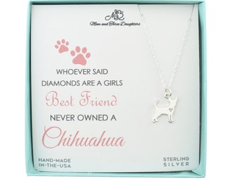 Chihuahua dog charm pendant in sterling silver on a sterling silver cable chain. Chihuahua gifts.  Chihuahua necklace.  Chihuahua jewelry.