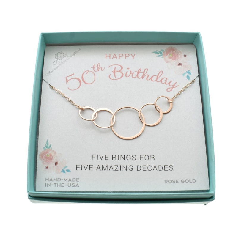 Five Rings Interlocking 50th Birthday Necklace: Rose Gold Five Ring Sterling Silver Pendant - Etsy