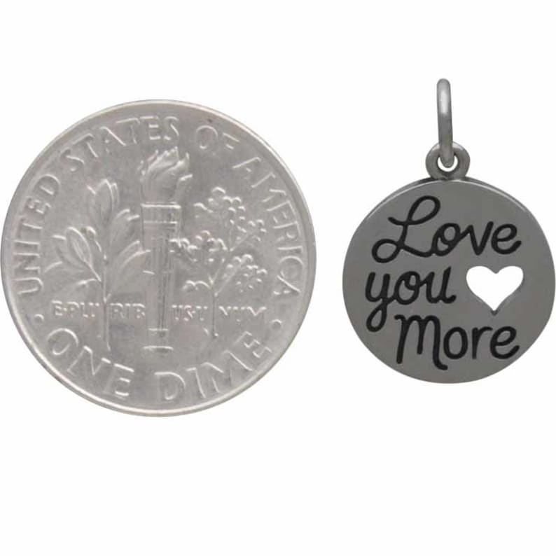 Little girl/'s Love You More charm pendant in sterling silver on an 14 sterling silver cable chain Little girls jewelry. Love you necklace