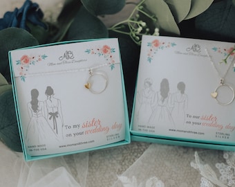 Collar de boda para hermanas: círculo de plata esterlina, dije de corazón de bronce