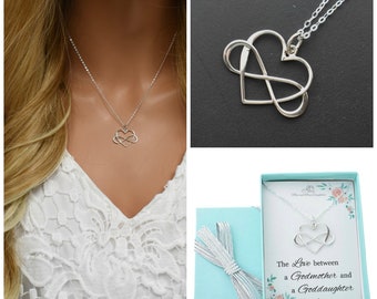 Goddaughter Infinity Heart Necklace in Sterling Silver. Gift for Godmother.  Gift for Goddaughter. Baptism Gift. Gift for Godchild. XO