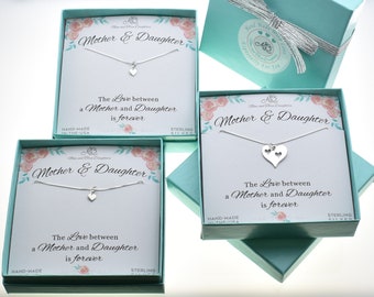 Mother and Daughter Sterling Silver Matching Heart Necklace Set. Gift for Mother. Gift for Daughters. Mother of Two.