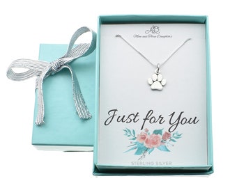 Sterling Silver Paw Print Necklace: Dog Cat Lover Gift