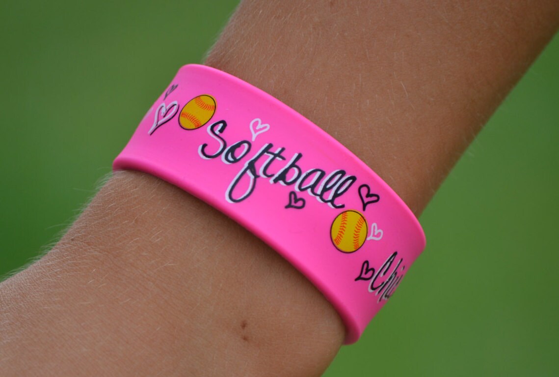 Girls Softball Team Gift Softball Bracelet Pink Slap Band Etsy