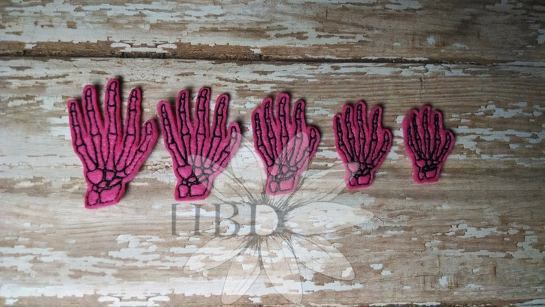 Skelly Hand Feltie Machine Embroidery Design-  FIVE different sizes!