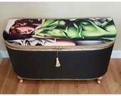 Vintage 1950s Ottoman Blanket Storage Box Re Styled with Tamara de Lempicka Printed onto Velvet