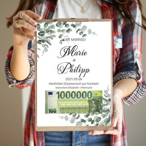 Presente de casamento personalizado em dinheiro | Parabéns pelo presente de casamento | Seu primeiro milhão | Dinheiro de presente para um casamento | Arquivo PDF