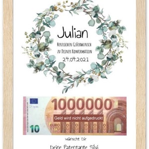 Carte cadeau personnalisée Confirmation I Communion I Jeunesse Consécration I Cadeau de baptême I Cadeau de communion I Carte d'argent de félicitations