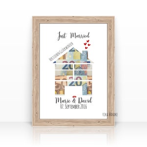 Hochzeitsgeschenk | Geldgeschenk Karte Haus zur Hochzeit | Hochzeitshaus, Geschenk Umzug, Hauseinweihung | Einzugsgeschenk | A4 Poster